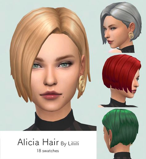 liliili-sims: Alicia Hair 18 Swatches ( EA color... - Calli's CC Finds Sims 4 Mm Cc Short Female Hair, Pelo Sims, Girls Short Haircuts, Sims 4 Mm Cc, Sims 4 Characters, Sims 4 Mm, Sims4 Clothes, Sims 4 Cc Packs, Female Shorts