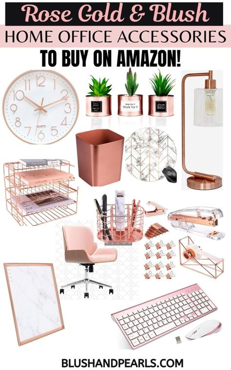 Rose Gold Home Decor On Amazon | The Complete Guide - Blush & Pearls Gold Home Office Decor, Rose Gold Home Office, Rose Gold Office Decor, Gold Home Office, Rose Gold Picture Frame, Rose Gold Home Decor, Chic Bachelorette, Office Christmas Decor, Rose Gold Pictures