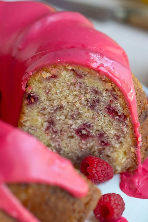 Moist Lemon Raspberry Bundt Cake with Raspberry Glaze - Bakes by Brown Sugar Raspberry Glaze For Cake, Lemon Raspberry Bundt Cake, Raspberry Bundt Cake, Raspberry Glaze, Orange Bundt Cake, Glaze For Cake, Lemon Bundt Cake, Berry Cake, Kitchen Smells