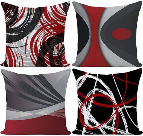 Amazon.com: EZVING Set of 4 Throw Pillow Covers Modern Abstract Red Stripes Gray Black White Acrylic Bold Grey Decorative Pillow Cases Home Decor Square 18x18 Inches Pillowcases: Home & Kitchen Black Pillow Covers, Modern Pillow Covers, Geometric Pillow Covers, Black Throw Pillows, Geometric Throw Pillows, Pillowcase Pattern, Black Pillows, Abstract Throw Pillow, Geometric Pillow