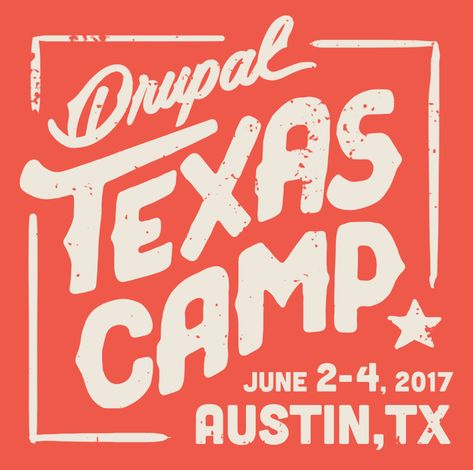 Drupal Texas Camp Austin Old Western Design, Western Graphic Design Inspiration, Rodeo Graphic Design, Retro Camping Aesthetic, Country Graphic Design, Texas Graphic Design, Western Graphic Design, Western Branding, Sign Graphic Design