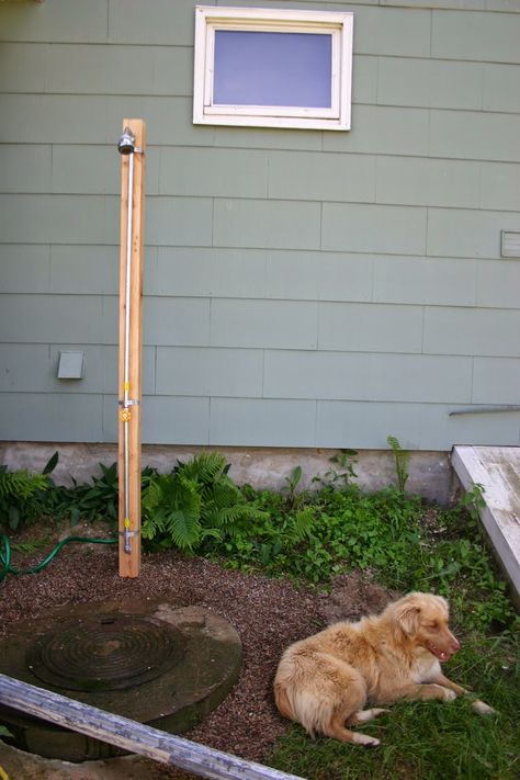 Our DIY Outdoor Shower:  The Basic Model Outside Showers, Outdoor Shower Diy, Cabin Renovation, Garden Boxes Raised, Wood Sealer, Stone Shower, Dog Ramp, Start A Fire, Gift Giver