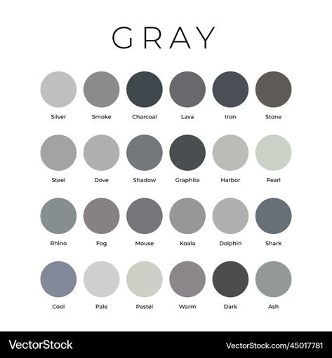 Grey Color Names, Grey Color Pallets, Gray Pallet, Shades Of Gray Color, Purple Colour Shades, Monochrome Color Palette, Wedding Color Pallet, Hex Color Palette, Color Palette Yellow