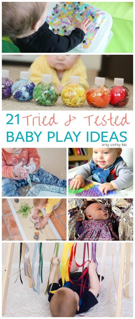 Arty Crafty Kids | Play | 21 Awesome Baby Play Ideas | A collection of fun, engaging and sensory play ideas for babies. #easybabyactivities #activitiesforbabies #playwithbabies Baby Play Ideas, Baby Zintuiglijk, Infant Classroom, Baby Sensory Play, Baby Play Activities, Newborn Hacks, Baby Activities, Baby Sleep Problems, Toddler Snacks