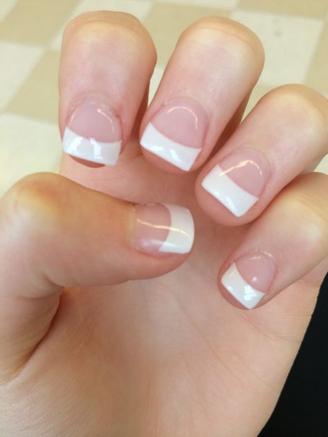 New nails! Short Tip Nails, Super Short French Tip Nails, White French Tip Nails Short, Anc Nails, Nail Dipping Powder Colors, Short French Tip Nails, Natural Gel Nails, French Manicures, Top Nails