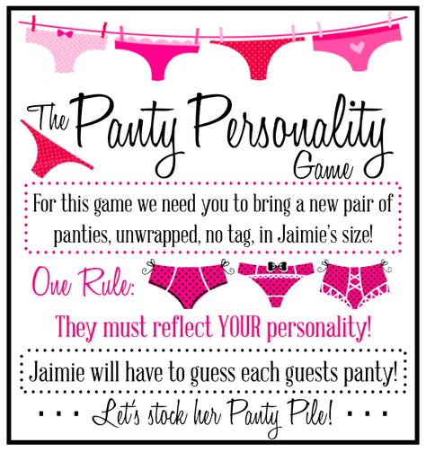 Panty personality game for lingerie shower! The Panty Game Free Printable, Bachelorette Lingerie Game, Lingerie Shower Themes, Lingerie Shower Decor, Lingerie Shower Ideas, Lingerie Party Ideas, Bridal Lingerie Party, Lingerie Party Decorations, Lingerie Shower Games