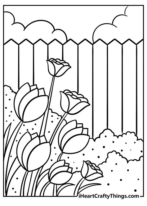 How To Draw Garden, Iheartcraftythings.com Coloring Pages, Garden Painting Easy, Cute Drawings To Color, Aesthetic Coloring Pages For Teens, Garden Drawing Easy, Drawing For Colouring, Garden Drawing Ideas, Picture For Drawing