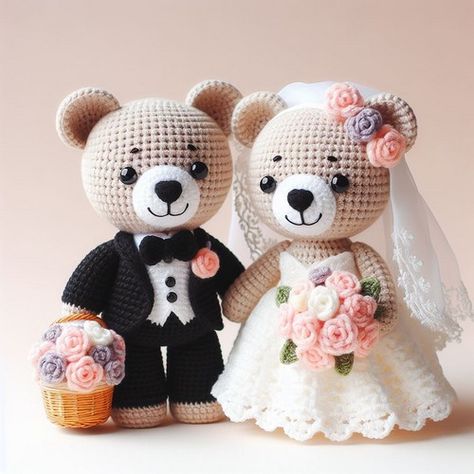 Make your big day special with our Crochet Wedding Bears Idea – an adorable, easy-to-follow amigurumi guide for memorable gifts. Amigurumi Bride And Groom Pattern Free, Wedding Teddy Bears, Wedding Amigurumi Free Pattern, Crochet Wedding Bears Free Pattern, Crochet Wedding Amigurumi, Bride And Groom Crochet Pattern Free, Crochet Wedding Gifts Free Pattern, Wedding Crochet Ideas, Crochet Wedding Ideas