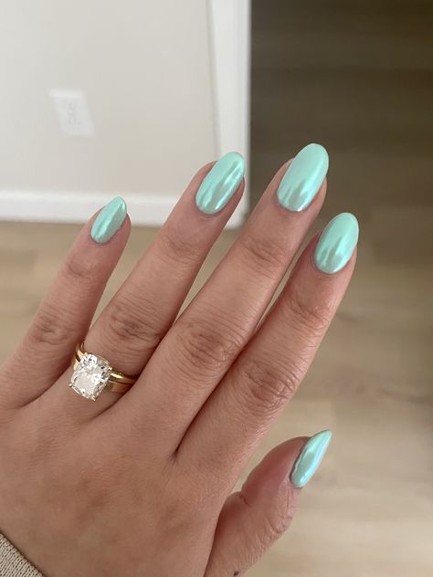 Sea Foam Blue Nails, Chrome Mint Nails, Light Teal Chrome Nails, Mint Teal Nails, Light Aqua Nails, Mint Green Chrome Nails, Mint Chrome Nails, Tiffany And Co Nails, Conference Nails