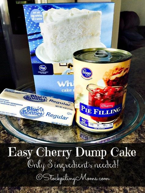 This Easy Cherry Dump Cake recipe is only 3 ingredients and tastes amazing! Easy Cherry Dump Cake, Cherry Pie Filling Recipes, Cherry Dump Cake Recipe, Cherry Dump Cake, Dump Cake Recipe, Easy Dessert Recipes Quick, Pie Filling Recipes, White Cake Recipe, Canned Cherries