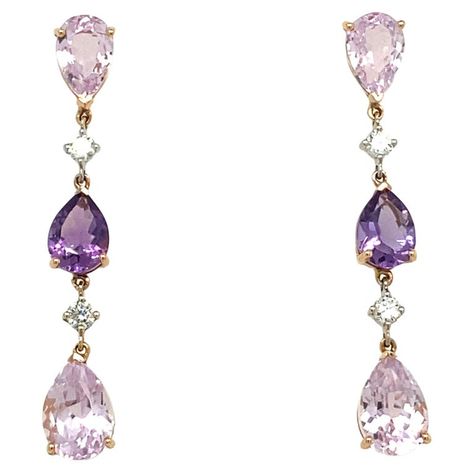 Dangling French Earrings with Diamonds, Amethyst and Kunzites | See more rare vintage More Earrings at https://www.1stdibs.com/jewelry/earrings/more-earrings French Earrings, French Jewelry, Diamond Dangle Earrings, Purple Earrings, Amethyst Jewelry, Quality Diamonds, Chandelier Earrings, Teardrop Earrings, Deep Purple