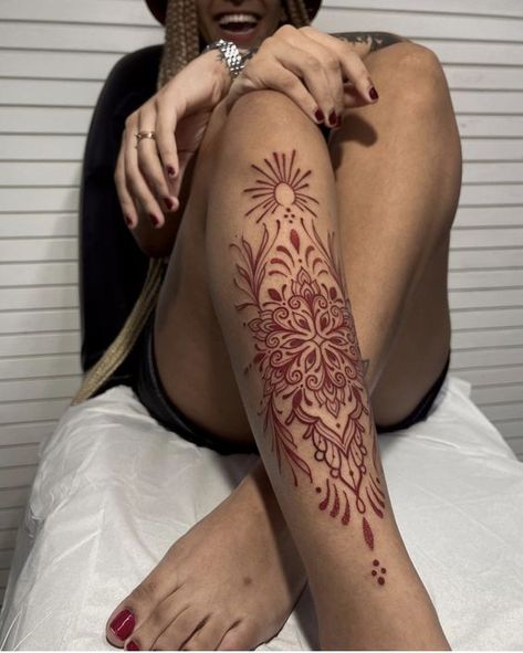 108 Tattoo, Knee Tattoos, Shin Tattoo, American Traditional Tattoo Ideas, Traditional Tattoo Ideas, Boho Tattoos, Muster Tattoos, Red Ink Tattoos, Leg Tattoos Women