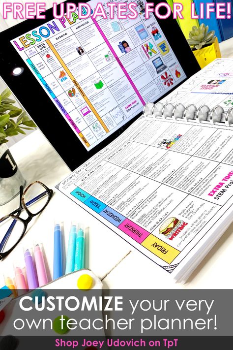 Being organized as a teacher has never been so easy! This editable teacher planner and organization system is filled with everything you need to get and stay organized as a primary, elementary or secondary teacher. This #JoeyUdovich Planner is ready to print or use digitally through Google Drive. Customize your cover and pages from the many choices. Includes pages for organizing student information, lesson plans, substitute plans, student data tracking and more. #TeacherPlanner #TeacherBinder Joey Udovich, Organized School, Vetenskapliga Experiment, Teacher Reflection, Editable Teacher Planner, Student Data Tracking, Substitute Binder, Planner System, Substitute Plans