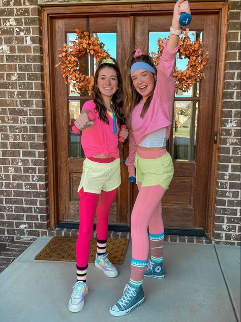 Decades Day Spirit Week Outfit Ideas, Disco Neon Outfit, Neon 70s Outfit, 80s Outfit Ideas Spirit Week, 80s Yoga Costume, 80s Outfits Neon, Decade Dress Up Day School, 80s Day Outfit, Decades Day Spirit Week 80s