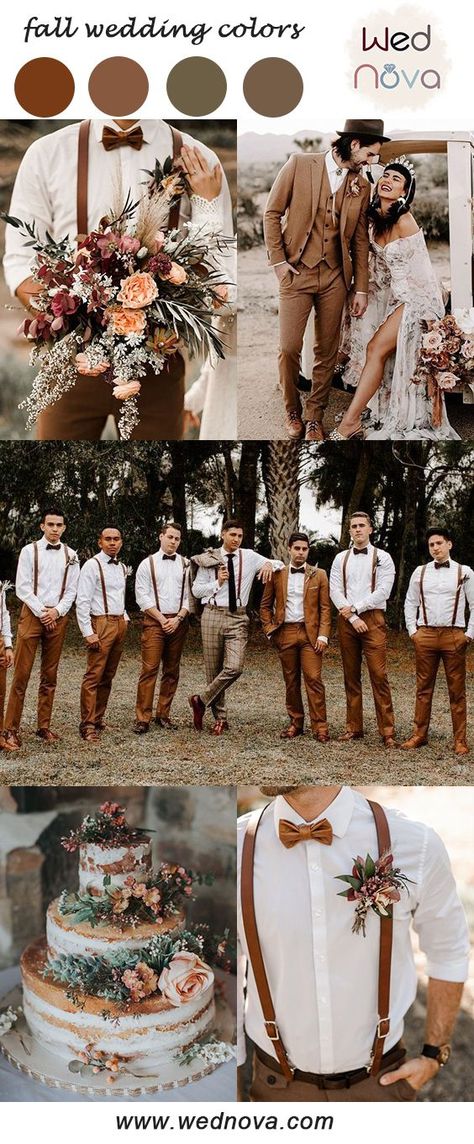 Rusting Wedding, Fall Wedding Color Schemes, Wedding Color Pallet, Festival Chic, Country Theme Wedding, Wedding Themes Fall, Brown Wedding, Flower Wedding Invitation, Wedding Groomsmen