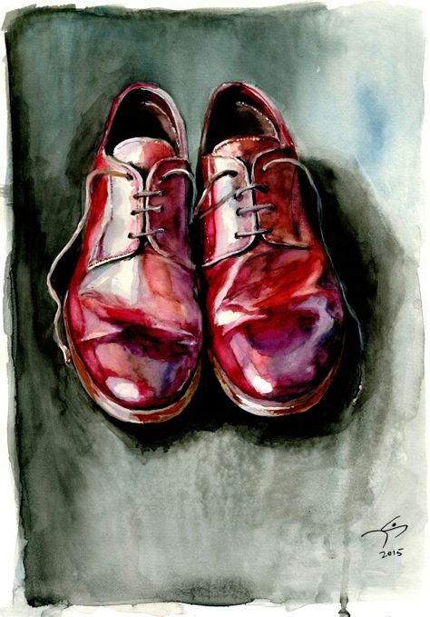 Paintings Of Shoes, Watercolor Shoes, High Heel Painting, Shoe Drawings, Art Deco Portrait, Perspective Drawing Architecture, Cnc Art, Shiny Shoes, Beautiful Oil Paintings