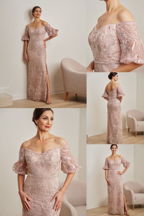 Dusty Pink Mother Of The Bride Dress, Principal Sponsor Dress For Wedding, Mom Of The Bride Dresses, Mom Of The Bride Dresses Modern, Principal Sponsors Gown, Mob Gowns, Puff Sleeves Gown, Grooms Mom Dress, Mom Outfits Spring