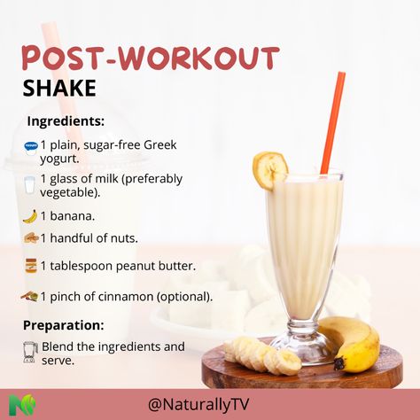 Regain energy and nourish your muscles with this delicious mix! 😋🥛

Combine the creaminess of yogurt with the protein of butter and the sweetness of banana for a perfect boost after your routine. 💪

Your body will be full of all the nutrients necessary to continue advancing in your fitness routine! 🏋️‍♂️🍌✨

Try this recipe and tell us how you feel. 😍
#naturallytv #tips #benefits #smoothie #postworkoutsmoothie #workoutandhealth #07oct Post Workout Shake, Post Workout Smoothie, Post Workout, Greek Yogurt, Glass Of Milk, Sugar Free, Workout Routine, Muscles, Yogurt