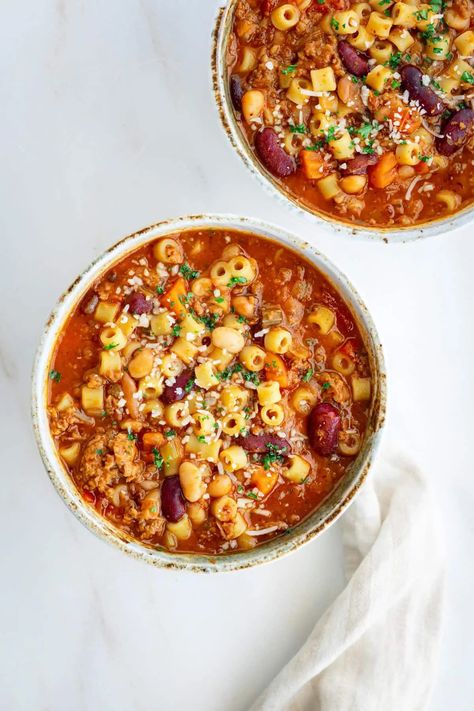 Vegan Pasta E Fagioli - From The Comfort Of My Bowl Vegan Pasta Fagioli, Vegetarian Pasta Fagioli Soup, One Pot Pasta Fagioli Soup, Vegan Pasta Fagioli Soup, Pasta E Fagioli Soup Vegetarian, Slow Cooker Pasta E Fagioli Soup, Vegan Ground Beef, Ditalini Pasta, Pasta Fagioli