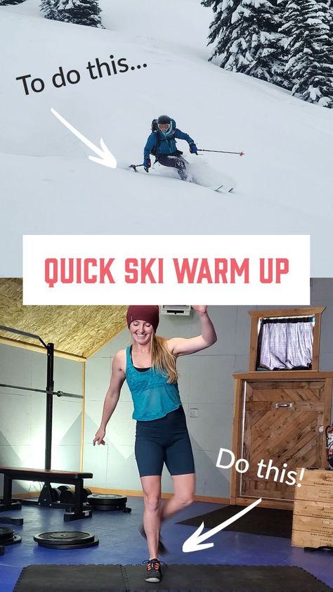 Quick ski warm up. Woman downhill skiing and warming up in the gym. Ski Stretches, Ski Workout Training, Ski Training Exercises, Ski Exercises, Ski Tips For Beginners, Ski Workout, Bootcamp Games, Ski Tips, Skiing Workout