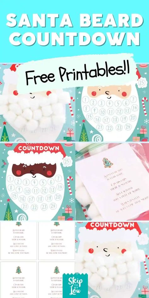 Christmas Countdown Santa Beard, Santa Beard Advent Calendar, Santa Countdown Beard, Santa Patterns Printable, Santa Beard Countdown Free Printable, Santa Countdown Craft, Santa Face Template Free Printable, Santa Face Template, Santa Beard Countdown