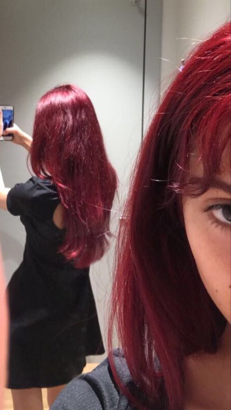 Haircuts For Strait Hair, Red Hair Color Aesthetic, Latina Red Hair, Red Cherry Hair, Red Velvet Hair, Red Hair Aesthetic, Blood Red Hair, Hair Dyed, Red Hair Inspo