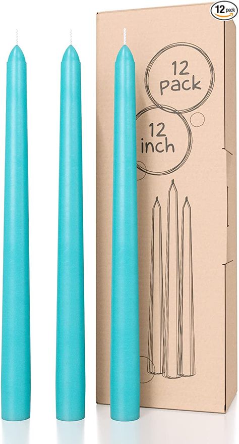 AmazonSmile: CANDWAX 12 inch Taper Candles Set of 12 - Dripless and Smokeless Candle Unscented - Slow Burning Candle Sticks - Turquoise Candles : Home & Kitchen Turquoise Candles, Candles Taper, Candlestick Centerpiece, Tall Candle, Candle Sticks, One Candle, Candle Dinner, Candle Companies, Melting Candles