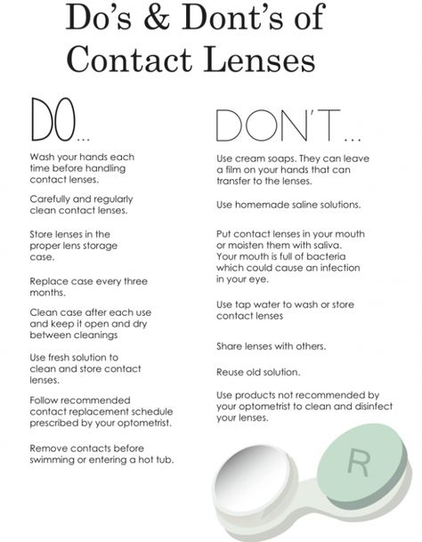 dos and donts of contact lenses Optometry Practice, Contact Lenses Tips, Eye Medicine, Contact Lens Care, Dry Eyes Causes, Optometry Office, Clinic Decor, Eye Facts, Eye Clinic