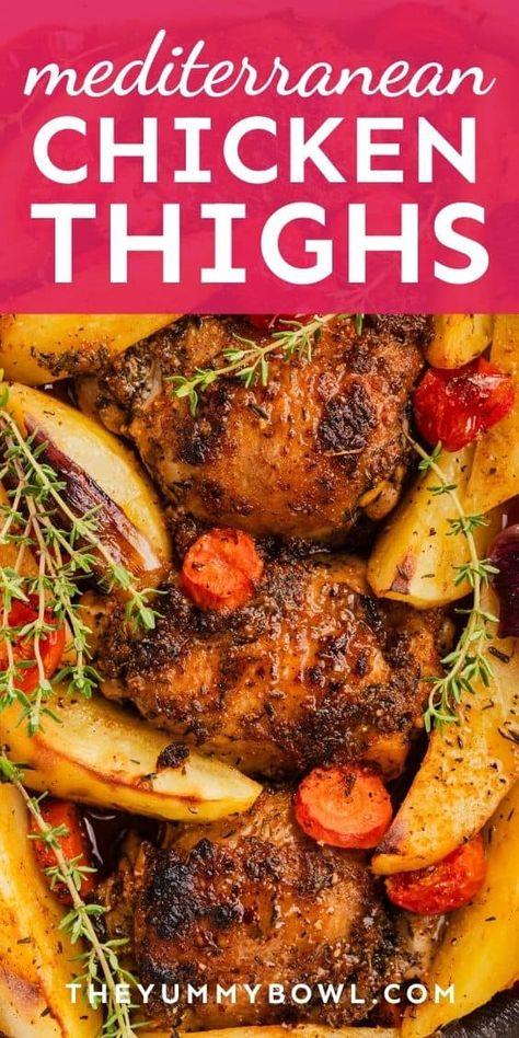 This Mediterranean Chicken Thighs recipe is one very delicious wholesome meal that is inspired by Mediterranean flavors. The combination of marinated Mediterranean chicken with roasted veggies results in extremely juicy chicken and heavenly tasty comfort food. And all in one pot casserole!