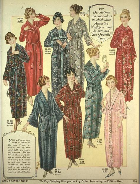 Eaton's Catalogue for 1920-21:  Ladies Dressing Gowns. | by CharmaineZoe's Marvelous Melange Fall Outfits Women 20s, Victorian Nightgown, 20s Dresses, Textile Museum, Dressing Gowns, One Piece Pajamas, Womens Kimono, 1920s Fashion, Outfits Women