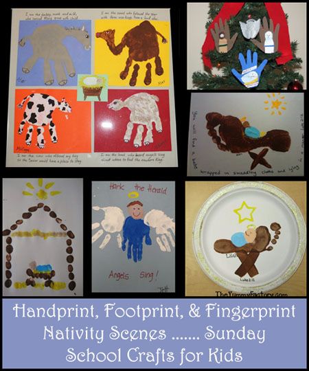 Help teach kids about the true meaning of Christmas with these fun crafts: Footprint Manger, fingerprint baby Jesus & 3 Wise Men, Handprint Angel & Nativity Scenes #keepsake #sundayschool #homeschool Handprint Nativity, Nativity Animals, Kindergarten Christmas, Jesse Tree, Ornament Party, Footprint Crafts, Sunday School Crafts For Kids, Nativity Scenes, Footprint Art