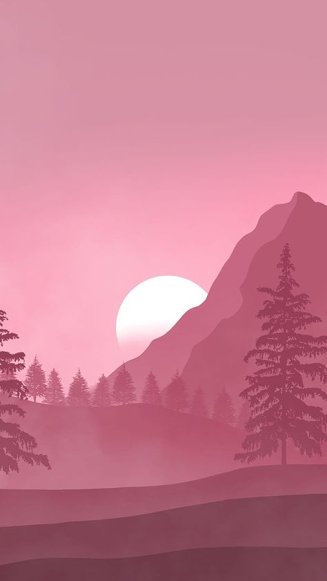 Pinky day, Pink Sunset Drawing, Pink Landscape Illustration, Underglaze Designs, Purple Forest, Animal Taxidermy, Sky Sunrise, Monochromatic Art, Iphone Wallpaper Stills, Phone Wallpaper Pink