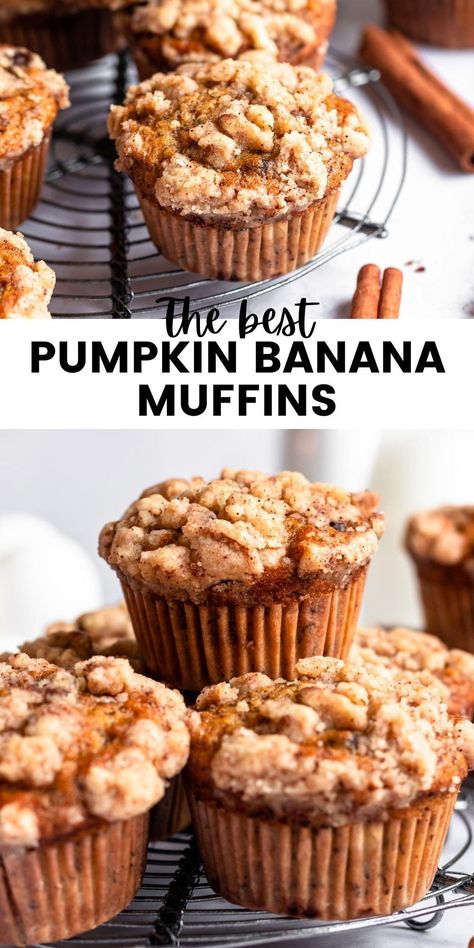 Pumpkin Banana Streusel Muffins, Sourdough Banana Pumpkin Muffins, Pumpkin Banana Chocolate Chip Muffins, Banana Pumpkin Recipes, Pumpkin Banana Cake, Banana Pumpkin Muffins, Thanksgiving Pumpkin Recipes, Bananas Recipes, Holiday Recipes Christmas Desserts