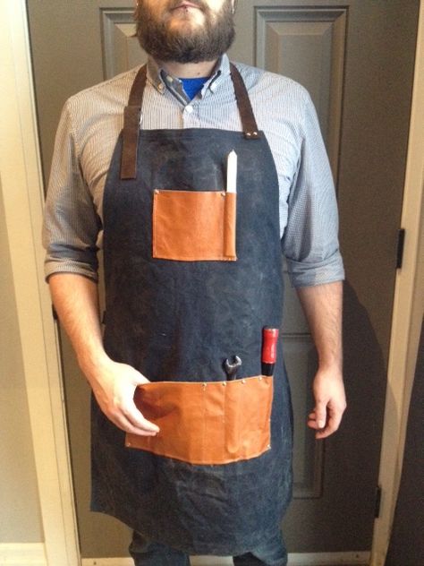 DIY Mens Leather and Waxed Canvas Apron Shop Apron Pattern, Woodworking Apron Pattern, Man's Apron, Beeswax Ideas, Apron Cards, Mens Aprons, Men Apron, Mens Apron, Apron Pattern Free