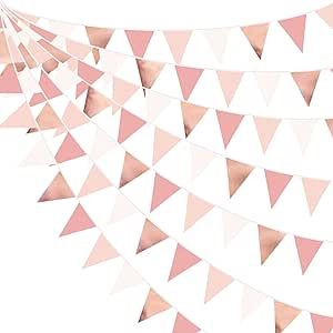 32Ft Rose Gold Party Decorations Dusty Blush Pink Pennant Banner Fabric Triangle Flag Bunting Garland Streamers for Wedding Birthday Anniversary Baby Bridal Shower Home Outdoor Garden Decorations Rose Gold Party Decorations, Rose Gold Fabric, Triangle Flag, Pennant Garland, Rose Gold Party Decor, Dusty Blush, Gold Party Decorations, Party Flags, Rose Gold Party