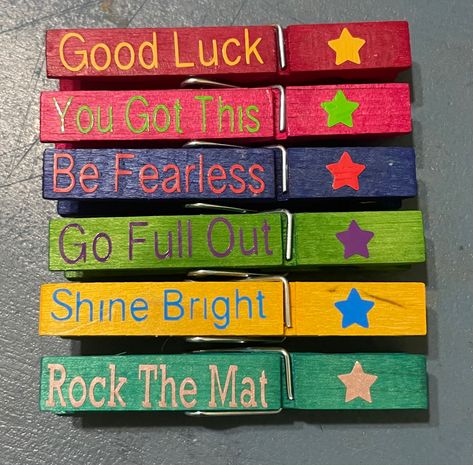 Good Luck Clothespins For Cheer, Good Luck Pins Cheer, Cheer Clothes Pins For Backpacks Ideas, Clothes Pins For Cheer, Cheer Pinning Ideas, Cheer Team Gifts Diy, Cheer Competition Clothespins, Cheer Competition Pins, Volleyball Clothespins