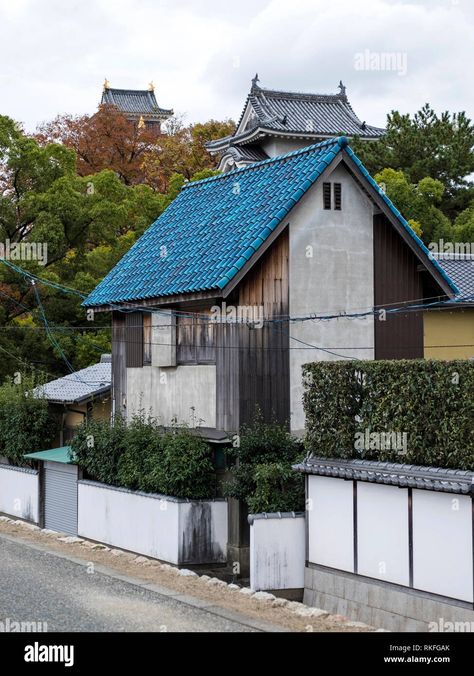 Download this stock image: Traditional Japanese house with enameled blue roof tiles, Okayama, Japan - RKFGAK from Alamy's library of millions of high resolution stock photos, illustrations and vectors. Blue Roof Tiles, Okayama Japan, Traditional Japanese House, Blue Roof, Okayama, Roof Tiles, Blue Tiles, Japanese House, Traditional Japanese