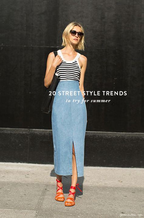 Denim Skirt Outfits, Denim On Denim, Denim Day, Looks Street Style, Street Style Trends, Business Outfit, Denim Midi Skirt, Mode Inspo, Denim Overalls