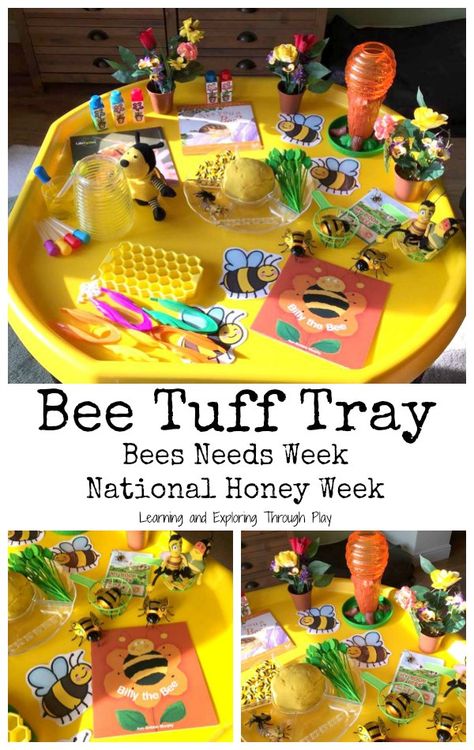 Bee Week Tuff Tray Bee Activities for Kids Bumble Bee Tuff Tray Ideas, Bee Tuff Tray Ideas, Bee Tuff Tray, Bee Kids Crafts, Minibeast Activities Eyfs, Bees Eyfs, Minibeasts Eyfs Activities, Bee Activities For Kids, Minibeasts Tuff Tray