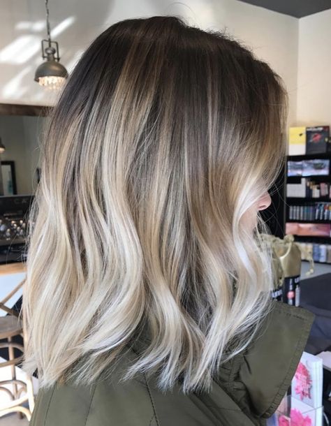 Brown To Bleach Blonde Balayage, Toned Ash Blonde Hair, Short Brunette Balayage Hair Blonde, Medium Hair With Blonde Balayage, Ombre Hair Colour For Short Hair, Bethany Joy Lenz Blonde Hair, Short Hair With Dark Roots And Blonde, Fall Balayage Bronde, Fall Color Melt Hair Blonde