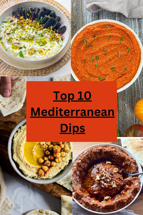 a collage of photos of  Mediterranean dips Mediterranean Dips Recipes, Mediterranean Diet Recipes Dips, Mediterranean Dips Appetizers, Mediterranean Dips And Spreads, Middle Eastern Dips, Mediterranean Dip Recipes, Diet Appetizers, Mediterranean Dips, Mediterranean Sauce