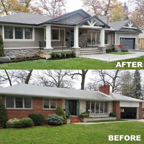 I’m a huge fans of 1950s and ‘60s ranch homes. I posted this a while back but it has since been replaying in my mind so I thought a reshare… House Accents Exterior, Crawl Space House Exterior, Half Brick Half Siding Exterior Ranch Remodel, Low Pitch Roof House Exterior Remodel, Adding A Porch To The Front Of A House, Low Pitch Roof House Exterior, Front Porch Addition On Ranch House, 70s Ranch Exterior Remodel, 1960s Ranch House Exterior