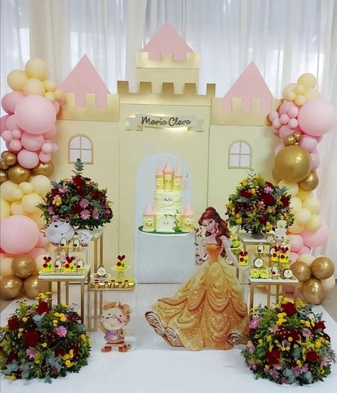 Princess Belle Party Decorations, Princess Birthday Party Decorations Diy, Beauty And The Beast Cake Birthdays, Princess Belle Party, Princess Themed Birthday Party, Belle Birthday Party, Belle Birthday, 40th Birthday Party Decorations, Princess Birthday Party Decorations