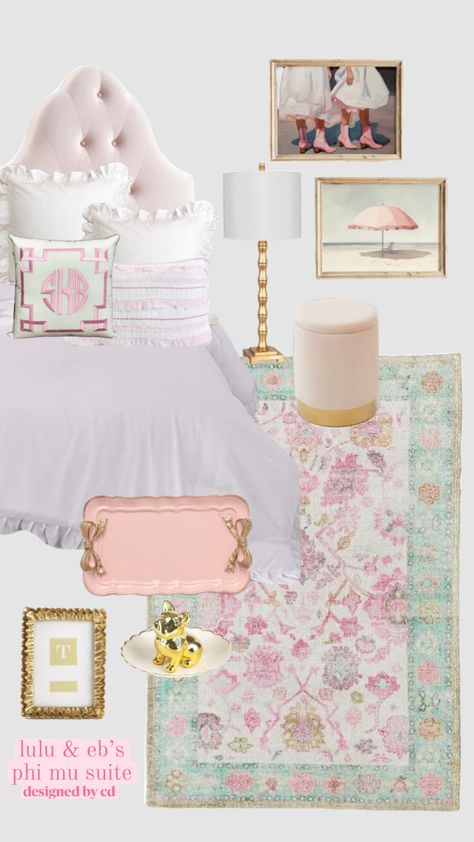 Loveshackfancy Room Aesthetic, Coastal Pink, Dorm Themes, Bedroom Revamp, Kid Bedrooms, Shabby Bedroom, School Dorm, Dorm Design, Sorority House