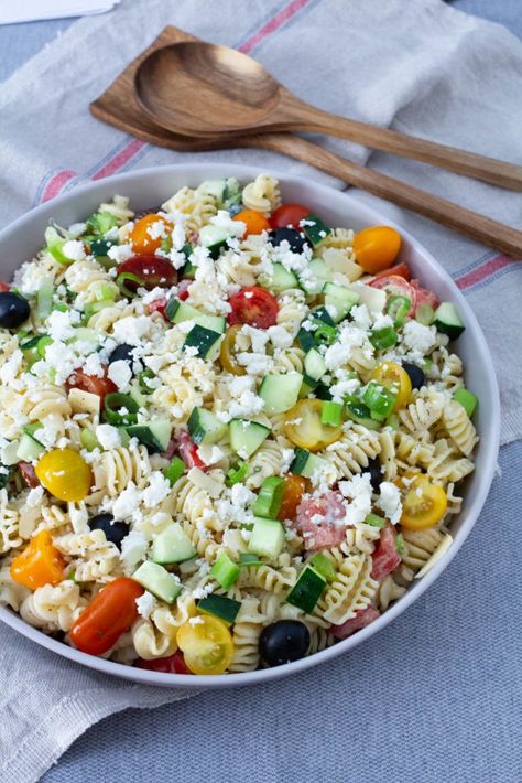 Easy Greek Pasta Salad with Homemade Dressing | A Bountiful Kitchen Pasta Salad With Homemade Dressing, Easy Greek Pasta Salad, Salad With Homemade Dressing, Greek Salad Ingredients, Pasta Salad With Spinach, Bountiful Kitchen, Greek Pasta Salad Recipe, Greek Pasta Salad, Different Salads