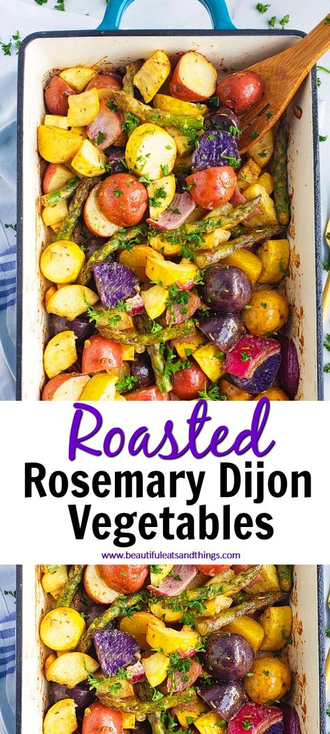 Dijon Roasted Vegetables, Potato Medley Recipe, Easy Roasted Vegetables, Roasted Vegetables Oven, Easter Dishes, Farmers Market Recipes, Roasted Vegetable Recipes, Root Veggies, Roasted Root Vegetables