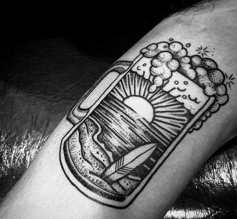 Beach Landscape Beer Tattoo Designs For Males Beer Hops Tattoo, Beer Tattoo Design, Beer Tattoo Ideas, Beer Tattoo, Hop Tattoo, Beer Drawing, Beer Tattoos, Traditional Tattoo Inspiration, Sunset Tattoos