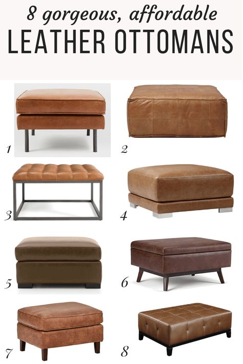 Affordable, Modern Leather Ottomans – Love & Renovations End Of Bed Ottoman, Tufted Ottoman Coffee Table, Leather Ottoman Coffee Table, Refurbished Table, Leather Ottomans, Ottoman Leather, Leather Coffee Table, Diy Ottoman, Table Ottoman