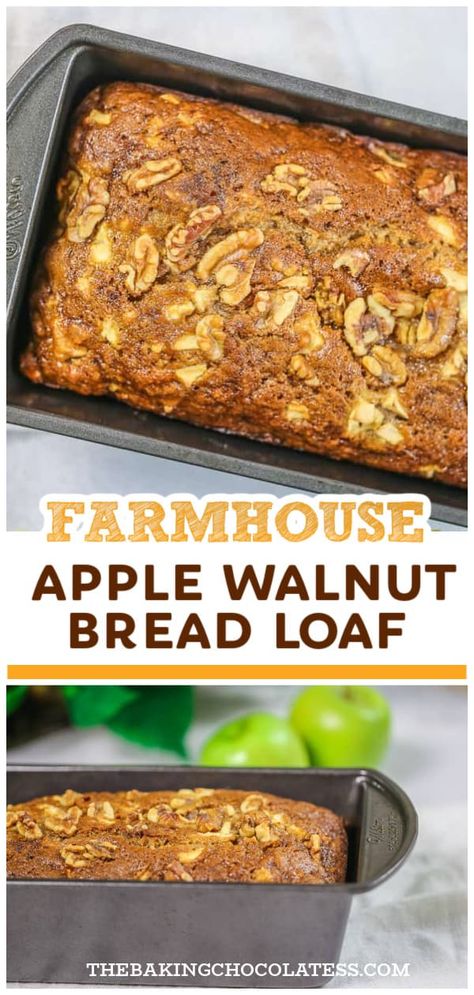 Farmhouse Apple Walnut Loaf Homemade Dessert Bread, Walnut Loaf Recipe, Apple Nut Bread, Apple Walnut Bread, Eggnog Dessert, Festive Bread, Thanksgiving Bread, Walnut Loaf, Apple Cinnamon Bread