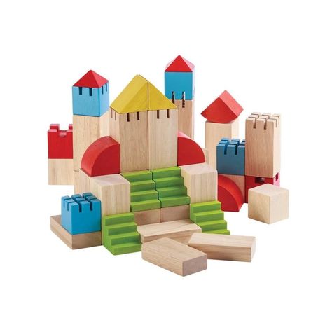 Design your own city or castle with our sustainable Creative Blocks from Plan Toys. This set includes stairs, rooftops, ridged pieces and squares that allow children to design a cityscape or house with an open-ended of blocks. All Plan Toys are made using chemical free, kiln-dried recycled rubberwood. Toy Castle, Wooden Building Blocks, Block Play, Sustainable Toys, Eco Toys, Plan Toys, Creative Block, Block Toys, Montessori Toys